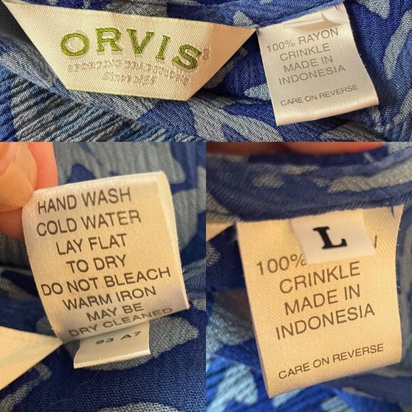 Vintage Orvis Womens Blue Floral Crinkle Rayon Midi Dress Sz Large Short Sleeves - Picture 3 of 5